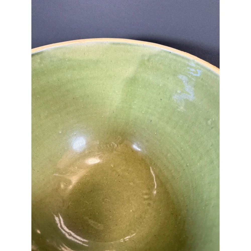 Vintage Green Glazed McCoy Sunburst Stoneware Mixing Bowl Farmhouse Cottagecore